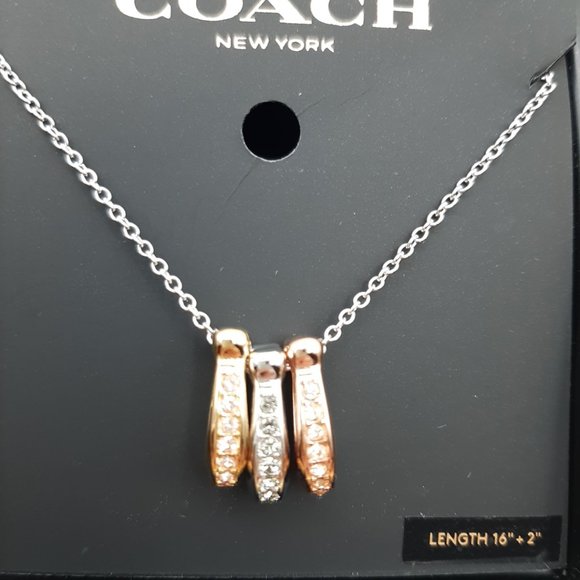 Coach F87939 Triple Signature C Tricolor Rondell Pendant Necklace  -New with Box - Picture 1 of 3